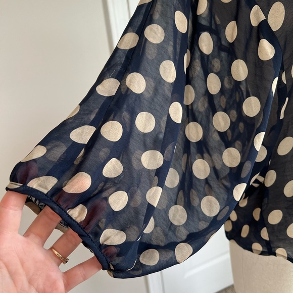 Sans souci polka dot navy sheer blouse small - Picture 4 of 6